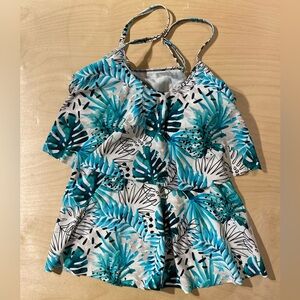 Tropical Leaf Print Halter Swim Top Medium (OF)